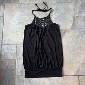 Y2K Charlotte Russe Black Halter‎ Top Small Crochet Neckline Clubwear